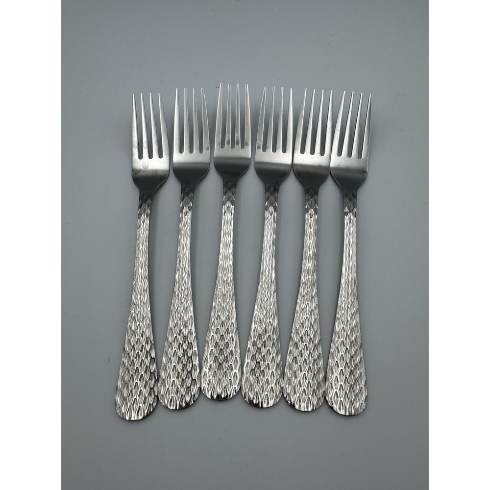 VTG Farberware stainless Honeycomb Hexagon Flatware Set Of 6 Forks Retired Rare